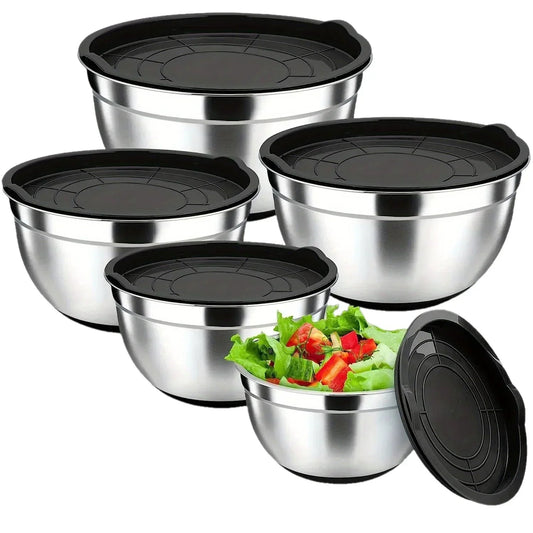5-Piece Stainless Steel Mixing Bowl Set – Nesting Design for Baking, Cooking & Serving – Dishwasher Safe & Space-Saving