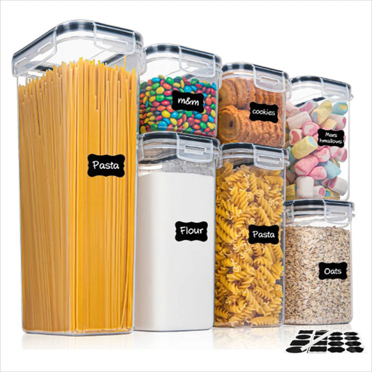 7-Piece BPA-Free Food Storage Container Set – Airtight Plastic Kitchen Boxes with Labels & Marker Pen