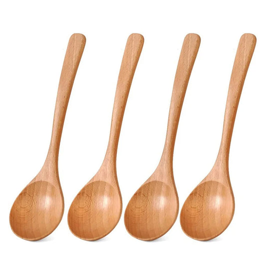 4Pcs Beech Wood Spoon Set – Japanese-Style Wooden Spoons for Soup, Rice, Noodles & Serving