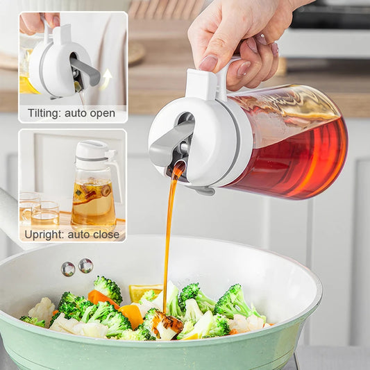 Auto-Flip Olive Oil Dispenser Bottle – Leakproof Glass Container for Cooking Oil, Soy Sauce, or Coffee Syrup