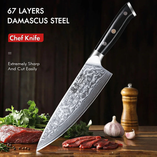 F.YOUNG 8-Inch Professional Chef’s Knife – Japanese 67-Layer Damascus Steel with VG10 Core, Ultra-Sharp for Meat & Vegetables