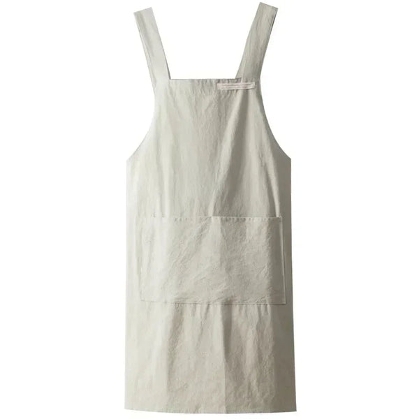 Women’s Japanese & Korean Style Apron – Cotton Linen Solid Color Denim Apron for Kitchen, Florist, Coffee Shop