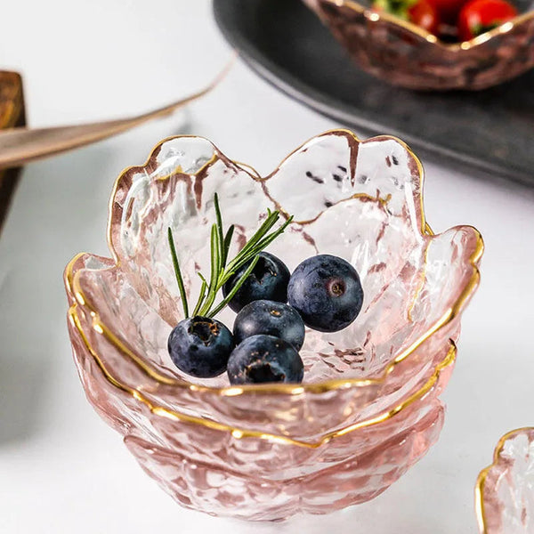 3Pcs Cherry Blossom Glass Sauce Dishes – Small Gold-Inlay Bowls for Dipping, Ice Cream & Desserts