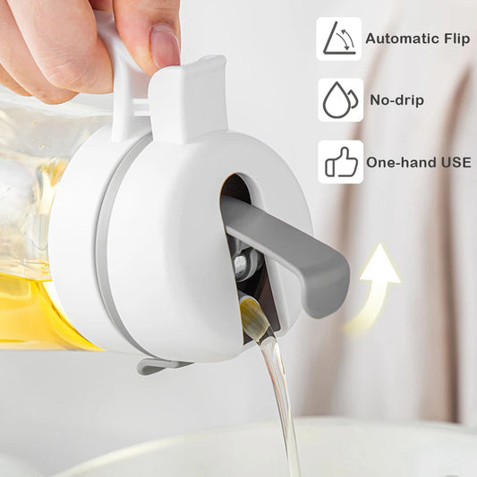 Auto-Flip Olive Oil Dispenser Bottle – Leakproof Glass Container for Cooking Oil, Soy Sauce, or Coffee Syrup