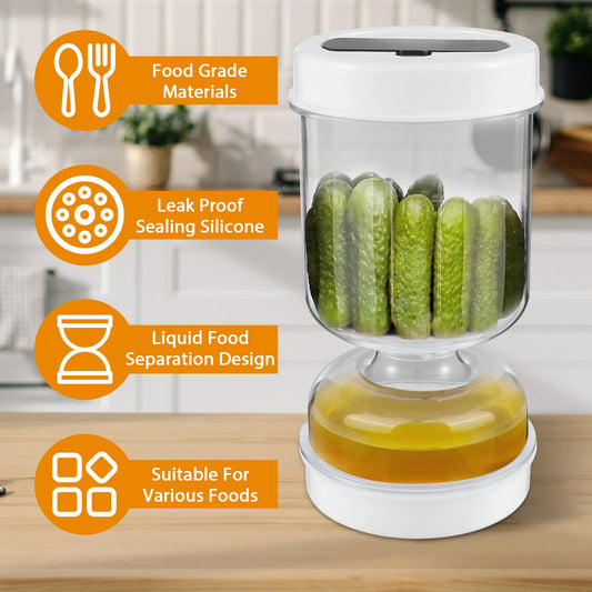 Hourglass Pickle Jar – Leakproof Dry & Wet Separator Dispenser for Pickles, Olives, and Food Storage