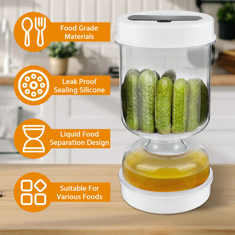 Hourglass Pickle Jar – Leakproof Dry & Wet Separator Dispenser for Pickles, Olives, and Food Storage