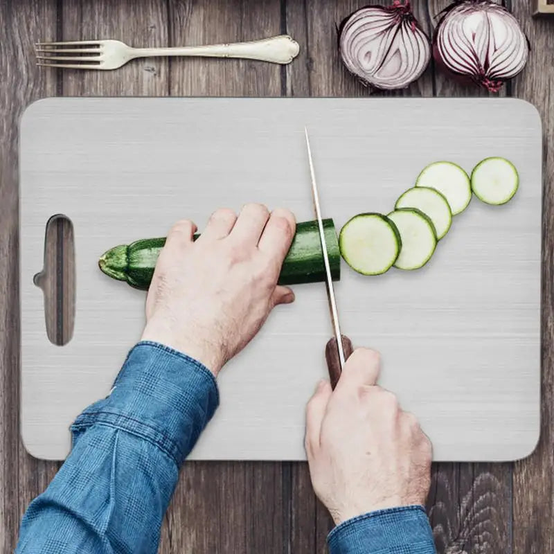 Titanium-Coated 304 Stainless Steel Cutting Board – Double-Sided, Thickened Food-Grade Chopping Board for Meat & Fruit