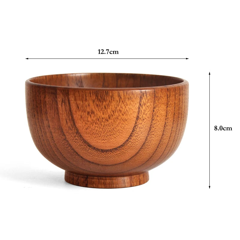 1Pc Small Wooden Bowl – Round Japanese-Style Bowl for Rice, Soup, Snacks, Fruit, Dessert & Noodles