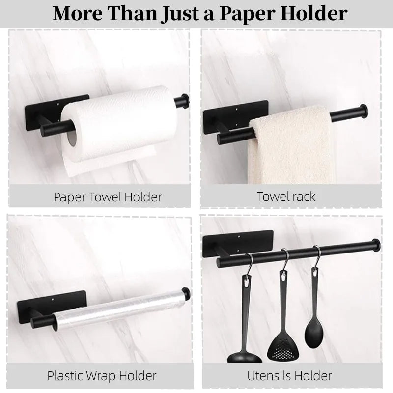 Punch-Free Paper Towel Holder – Under Cabinet Kitchen Roll Holder for Tissue, Foil & Wrap Storage
