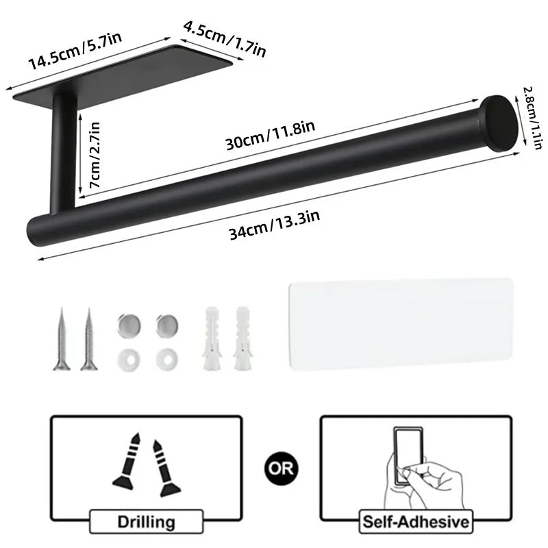 Punch-Free Paper Towel Holder – Under Cabinet Kitchen Roll Holder for Tissue, Foil & Wrap Storage