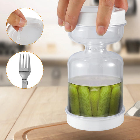 Hourglass Pickle Jar – Leakproof Dry & Wet Separator Dispenser for Pickles, Olives, and Food Storage