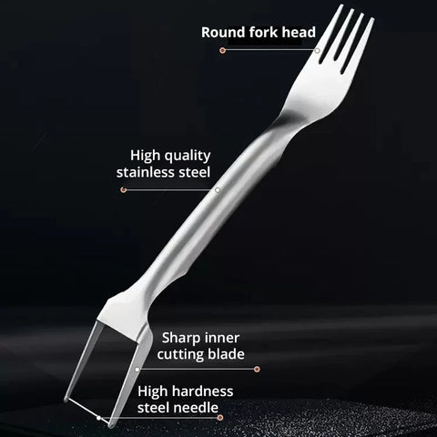 2 In 1 Multi-Purpose Portable Watermelon Slicer Cutter Knife Stainless Steel Kitchen Fruit Cutting Fork