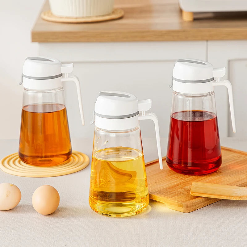 Auto-Flip Olive Oil Dispenser Bottle – Leakproof Glass Container for Cooking Oil, Soy Sauce, or Coffee Syrup