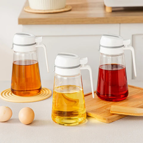 Auto-Flip Olive Oil Dispenser Bottle – Leakproof Glass Container for Cooking Oil, Soy Sauce, or Coffee Syrup