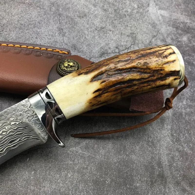 Handmade VG10 Damascus  With Leather for Camping Outdoor Hunting - Kemp Knives™