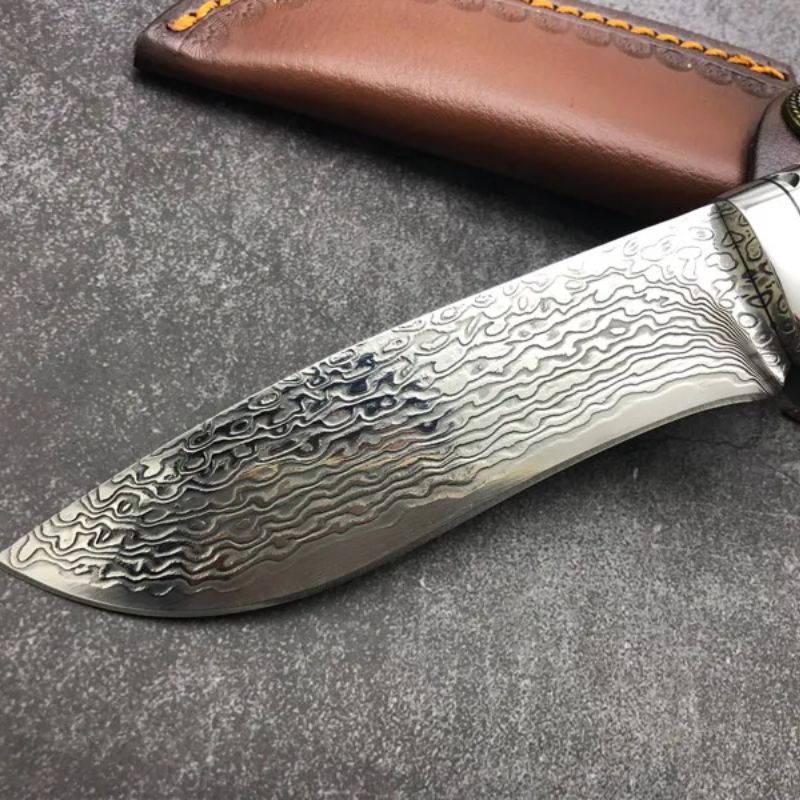 Handmade VG10 Damascus  With Leather for Camping Outdoor Hunting - Kemp Knives™