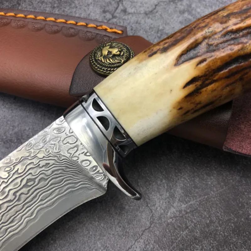 Handmade VG10 Damascus  With Leather for Camping Outdoor Hunting - Kemp Knives™