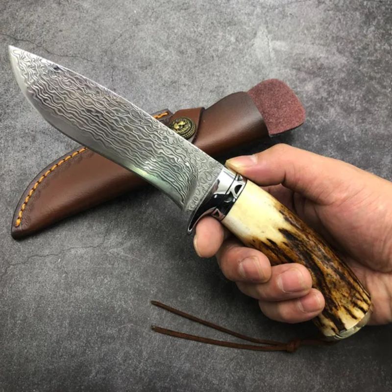 Handmade VG10 Damascus  With Leather for Camping Outdoor Hunting - Kemp Knives™