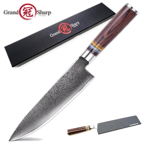 GRANDSHARP 67-Layer Japanese Damascus Steel Chef Knife Set - Traditional Chinese Style