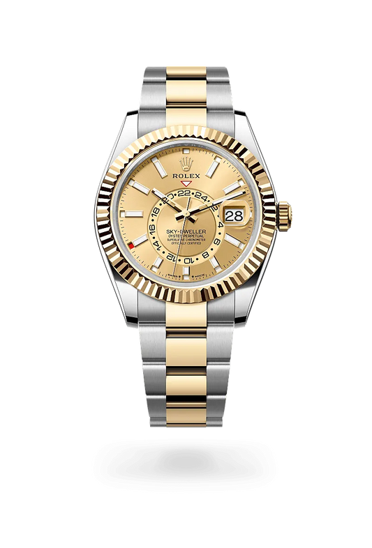 Sky-Dweller – 42 mm Yellow Rolesor | Dual Time Zone Luxury Watch in Steel and 18 ct Yellow Gold