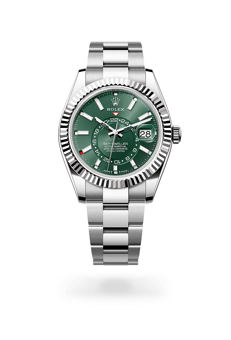 Sky-Dweller – 42 mm White Rolesor | Dual Time Zone Watch in Oystersteel and 18 ct White Gold
