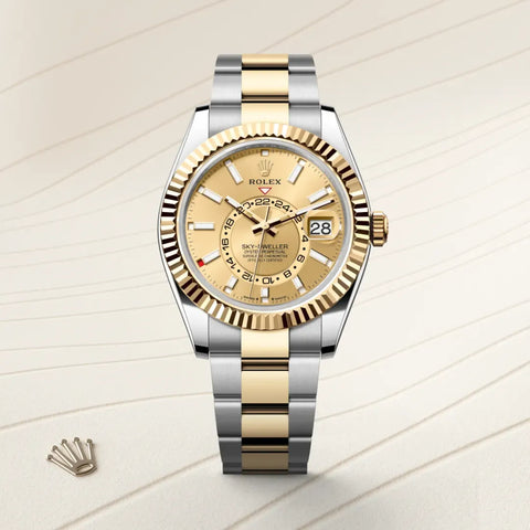 Sky-Dweller – 42 mm Yellow Rolesor | Dual Time Zone Luxury Watch in Steel and 18 ct Yellow Gold