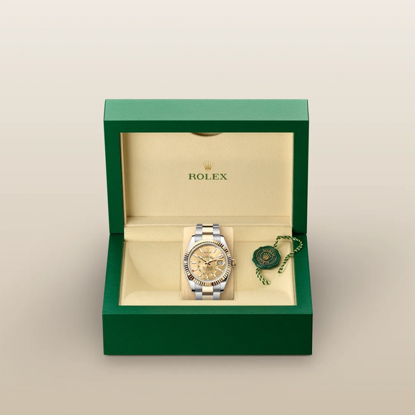 Sky-Dweller – 42 mm Yellow Rolesor | Dual Time Zone Luxury Watch in Steel and 18 ct Yellow Gold