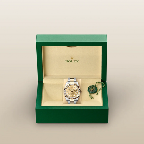 Sky-Dweller – 42 mm Yellow Rolesor | Dual Time Zone Luxury Watch in Steel and 18 ct Yellow Gold