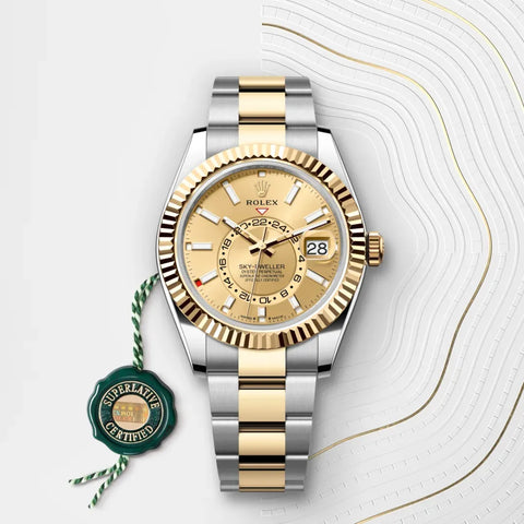 Sky-Dweller – 42 mm Yellow Rolesor | Dual Time Zone Luxury Watch in Steel and 18 ct Yellow Gold