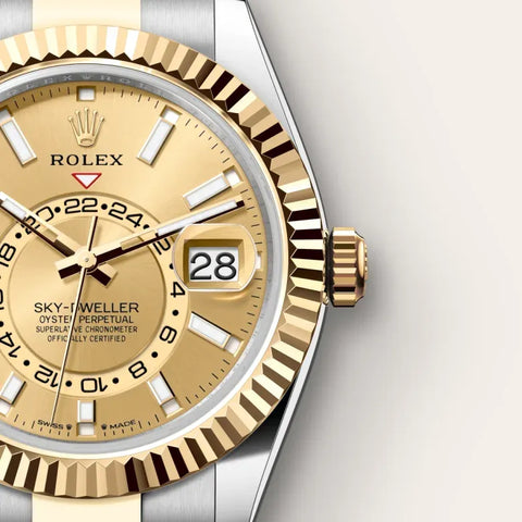 Sky-Dweller – 42 mm Yellow Rolesor | Dual Time Zone Luxury Watch in Steel and 18 ct Yellow Gold