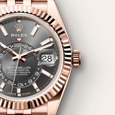 Sky-Dweller – 42 mm in 18 ct Everose Gold | Luxury Travel Watch with Dual Time Zone